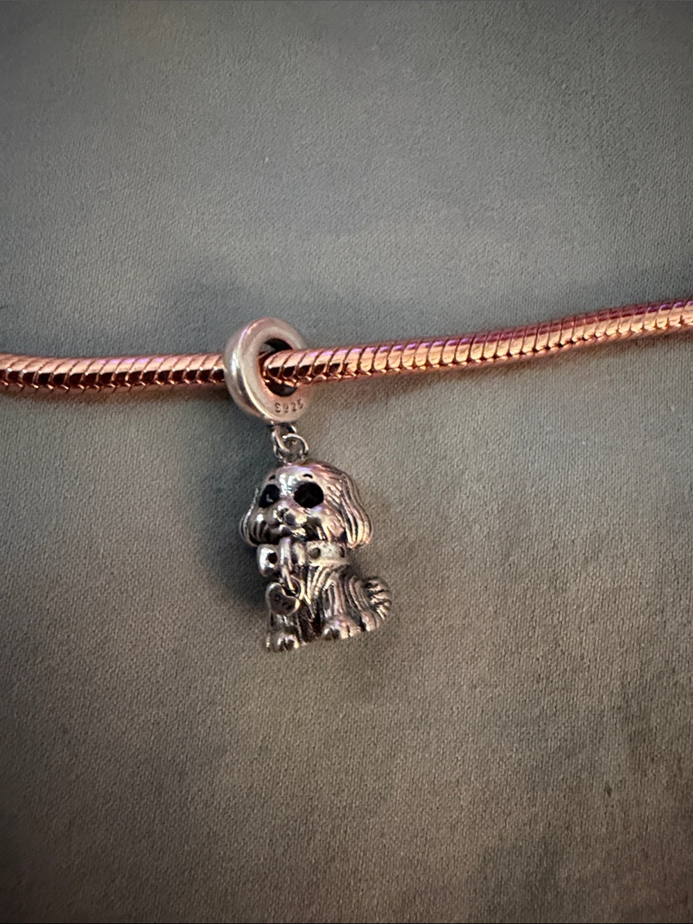 Silver & Black Puppy Dog Dangle Charm with 'LOVE' Tag - Picture 2 of 4